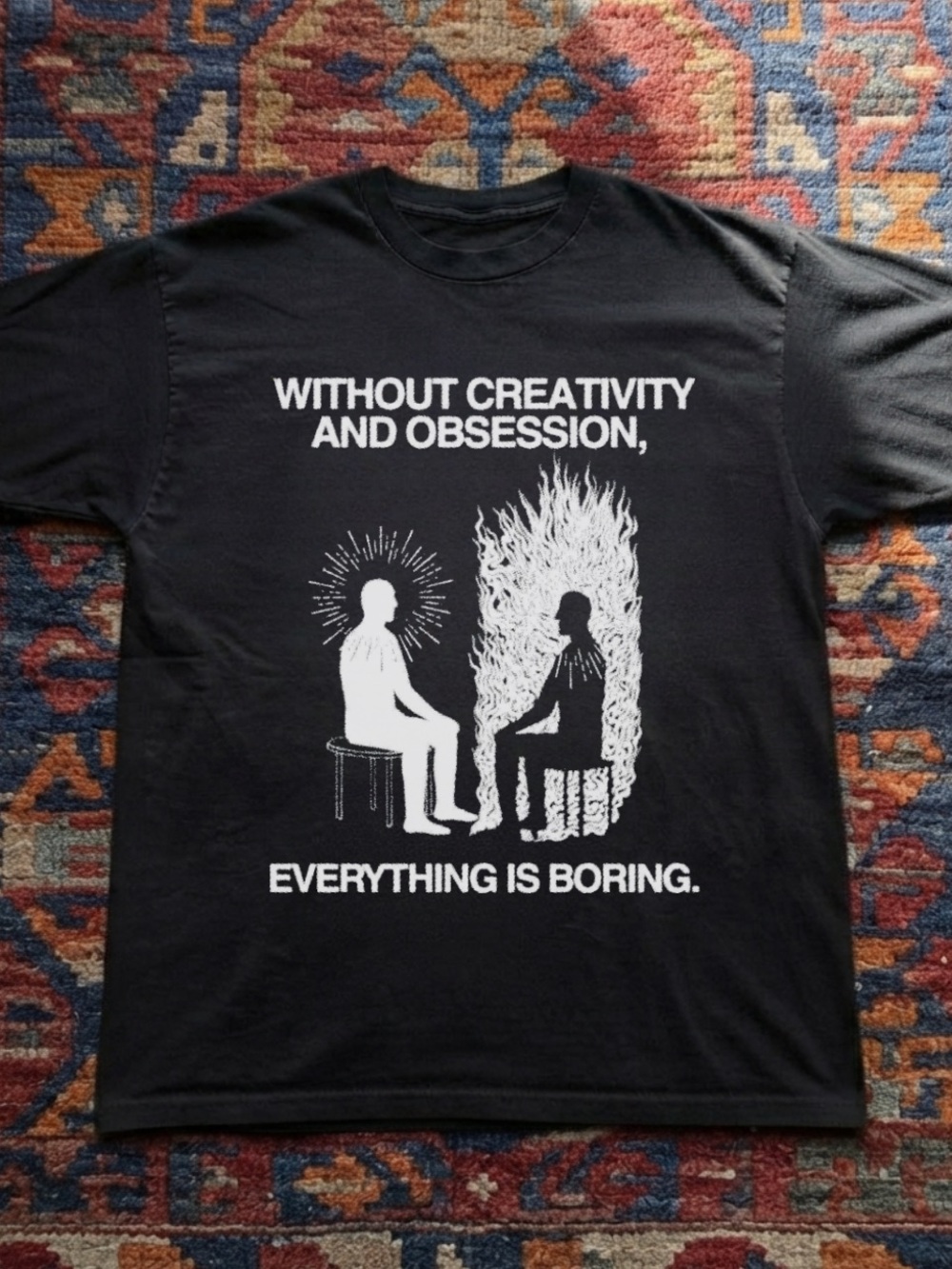 Gildan Black Graphic Tee with White Illustration